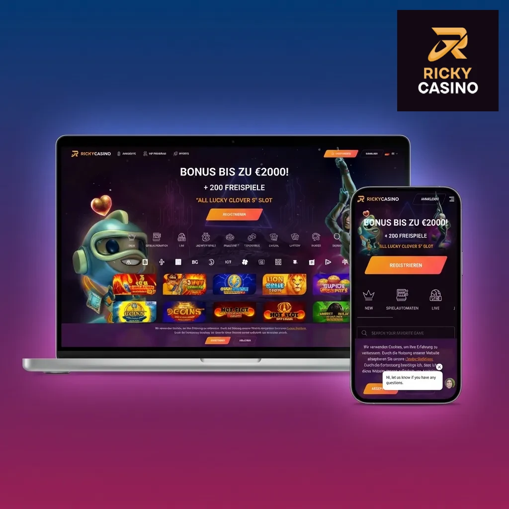 Ricky Casino website showing navigation menu with Sports, Live Casino, Pokies, Promotions, and Support sections