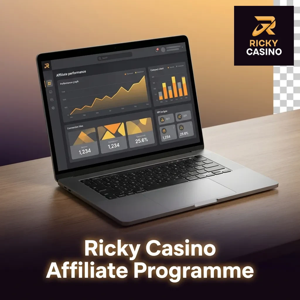 Ricky Casino affiliate dashboard showing commission tracking, payment options, and marketing tools for partner referrals