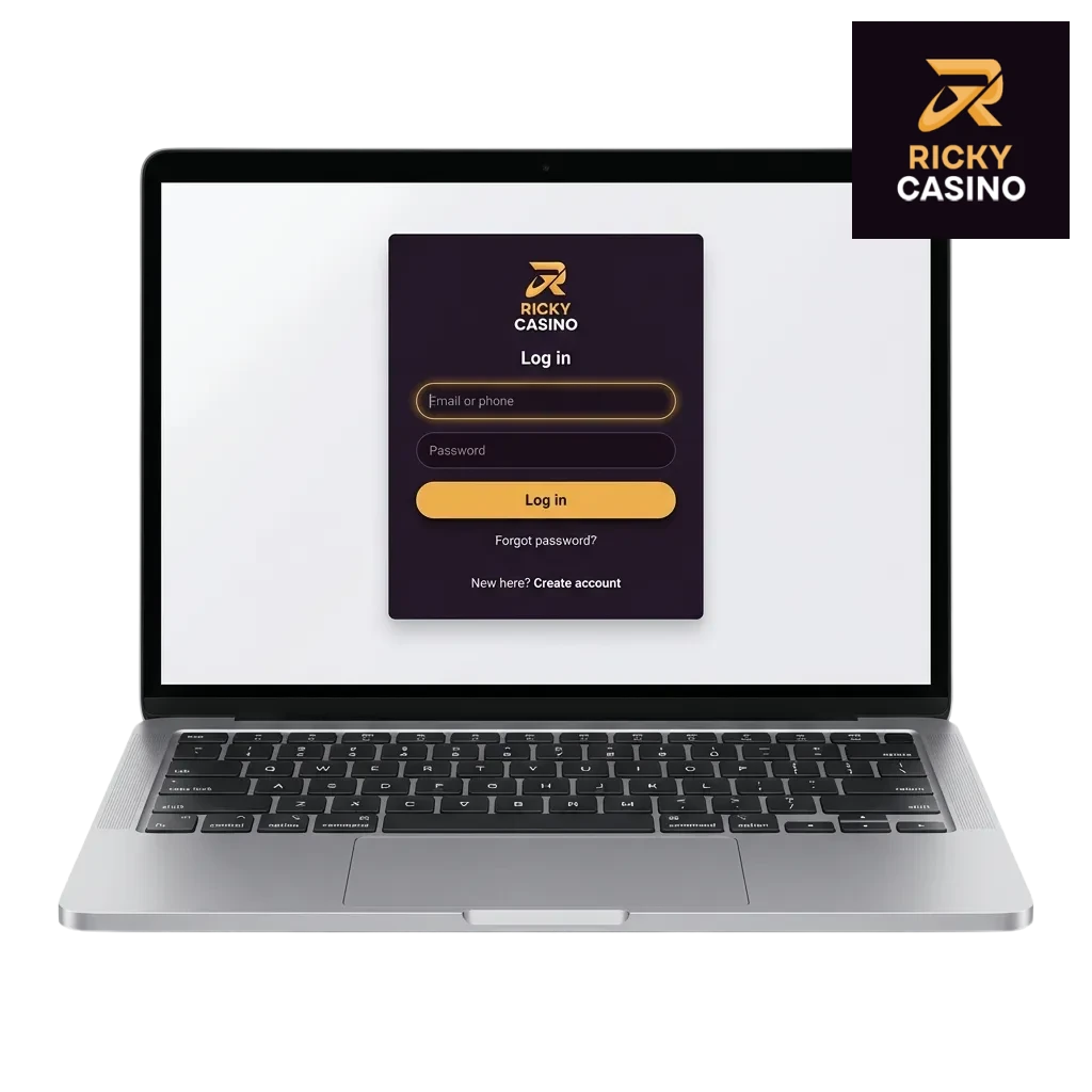 Ricky Casino login screen showing email and password fields for secure access to sports betting and casino games in Australia