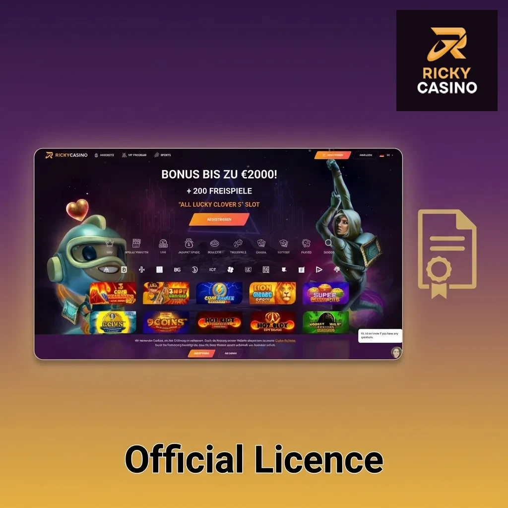 Ricky Casino official Curacao gaming licence certificate showing registration number 8048/JAZ issued in 2021