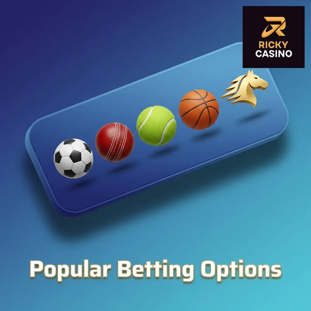 Ricky Casino betting options dashboard showing Multi Live, Line/Prematch, and Cash Out features for sports wagering.